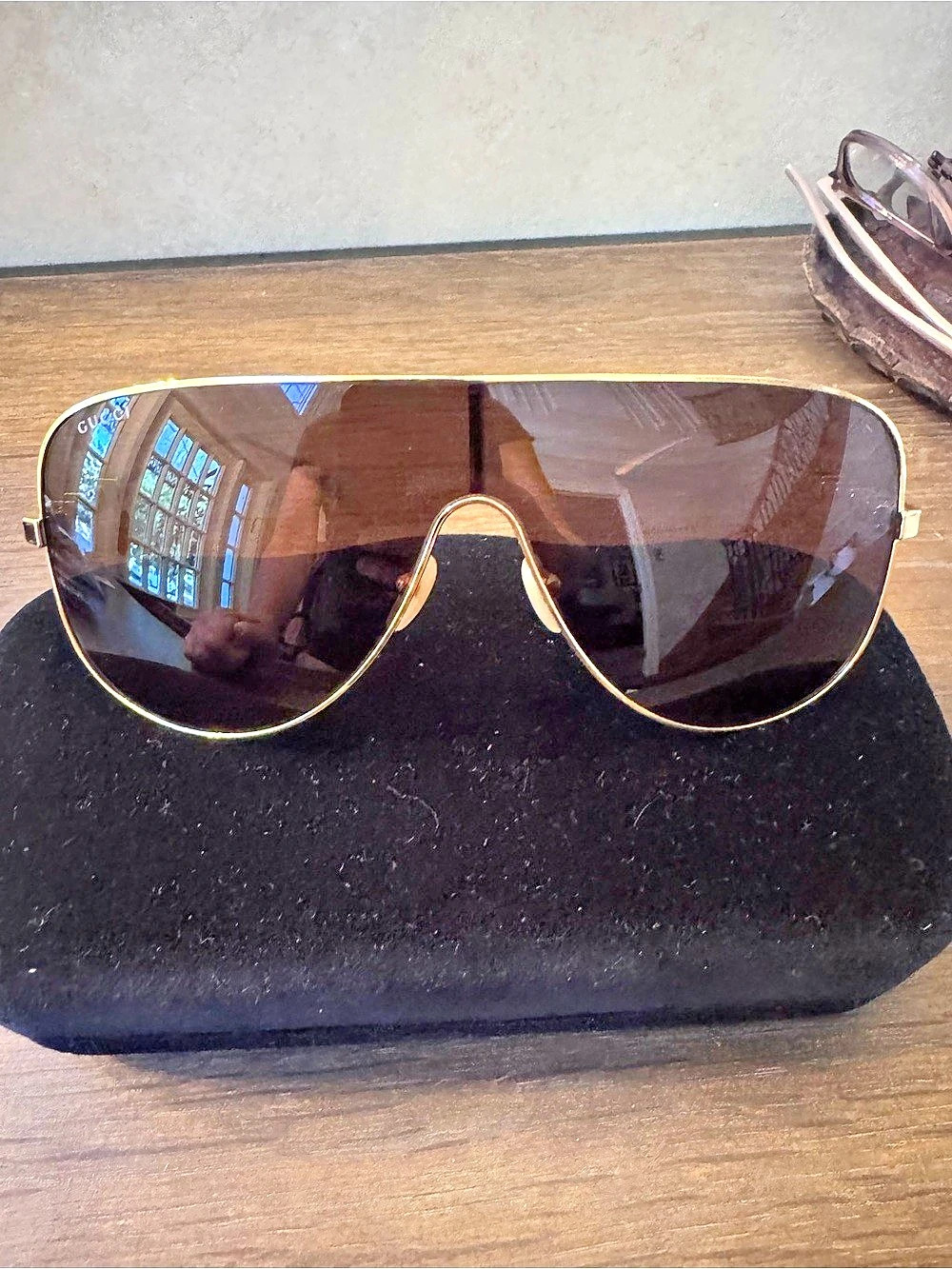 Gucci Star Studded Shield Sunglasses GG0541S Brown & Gold
